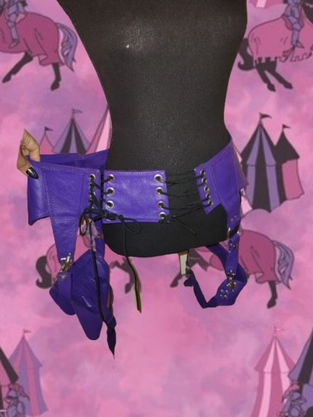 Purple Steampunk Gothic Viking Leather Waist Belt Pouch Leg Bag Accessory